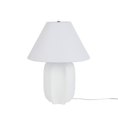 25" White Textured Ceramic Plaster Table Lamp