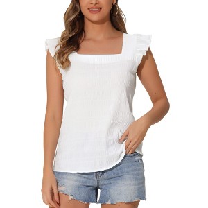 INSPIRE CHIC Women's Summer Ruffle Short Sleeve Square Neck Casual Shirts - 1 of 4