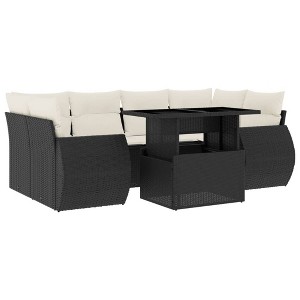 vidaXL Patio Sofa Set with Cushions Outdoor Furniture 7 Piece Poly Rattan - Black and Cream without storage - 1 of 4