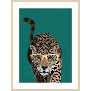 Amanti Art Curious green leopard by Sarah Manovski Wood Framed Wall Art Print - 1 of 4