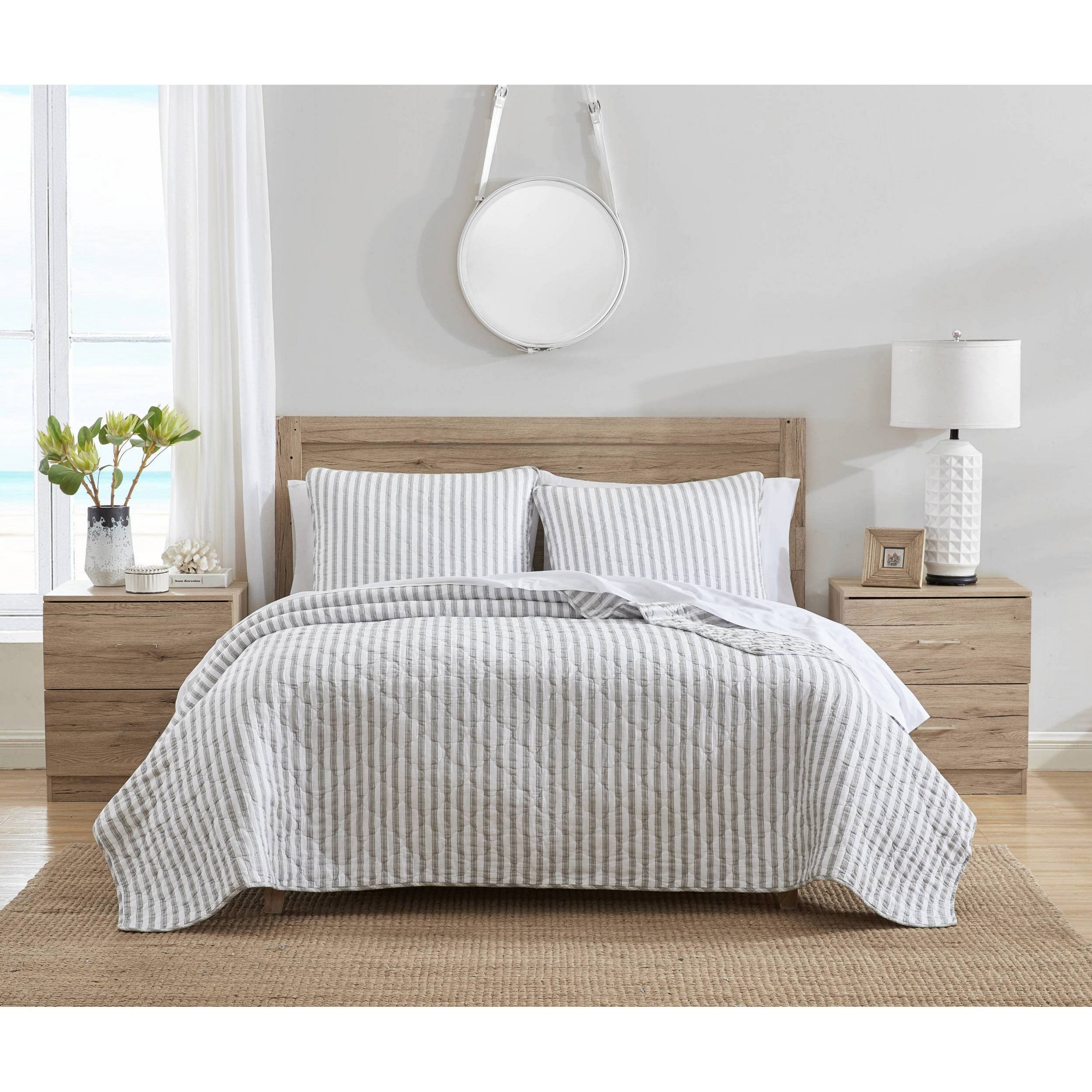 Full/Queen Willow Way Ticking Stripe Quilt & Sham Set Gray - Stone Cottage