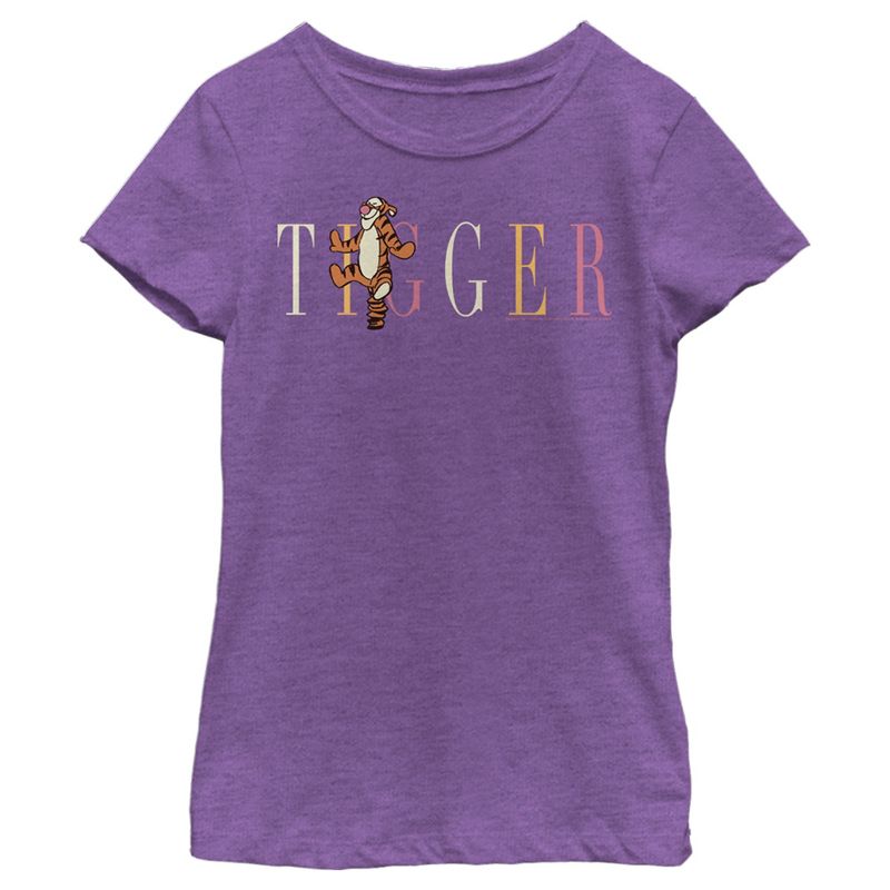 Girl's Winnie the Pooh Tigger Colorful Script T-Shirt, 1 of 5