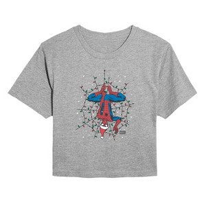 Women's - Marvel - Holiday Lights Spider Man Cropped Graphic T-Shirt - 1 of 4