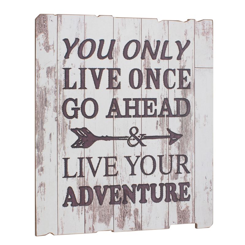 Rustic Wood Live Your Adventure Worn White Painted Wall Art with Attached Hanger - Stonebriar Collection, 2 of 5