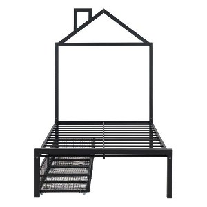 Twin-Size Metal Bed with Storage Drawers and House-Inspired Headboard - 1 of 4
