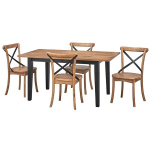 5pc Norwich Dining Set Black/Driftwood - Buylateral: MDF Oak Veneer, Rubberwood Legs, Metal Cross Back Chairs - 1 of 4