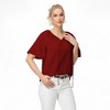 Anna-Kaci Women's Short Sleeve V-Neck Blouse with Gathered Shoulder Detail and Long Neck Tie Accent - 2 of 4