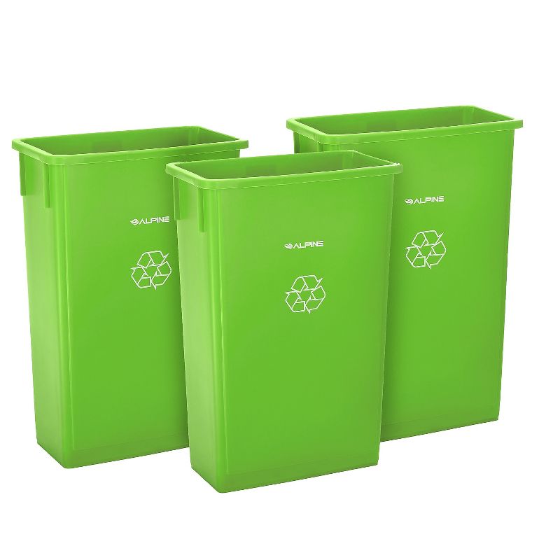 Alpine Industries Polypropylene Commercial Indoor Recycling Bin 23-Gallon Lime Green 3/Pack, 1 of 9