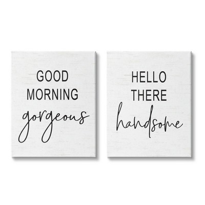 Stupell Industries Morning Gorgeous Hello Handsome Romantic Gallery Wrapped Canvas Wall Art, 2 Pieces, each 16 x 20