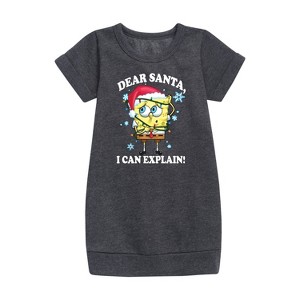 - SpongeBob SquarePants - Dear Santa Graphic Short Sleeve Fleece Dress - 1 of 4