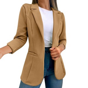 Coolmee Women Open Front Blazers Long Sleeve Casual Office Slim Buttonless Suit Jacket with Pockets - 1 of 4