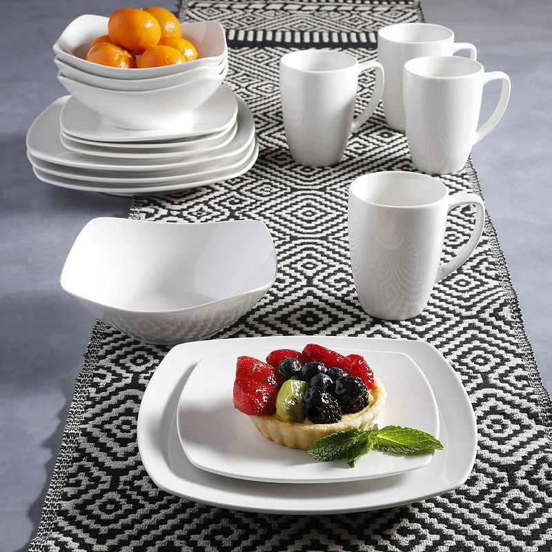 Gibson Home 102539.16RM Classic Porcelain Zen Buffet 16 Piece Square Dinnerware Set with Multi Sized Plates, Bowls, and Mugs, White, 5 of 6