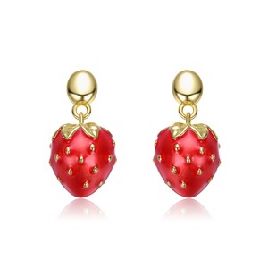 Guili 14K Gold Plated Strawberry Drop Earrings with Red Enamel Offer a Playful, Fruity Charm and Vibrant Color for a Fun, Whimsical Everyday Look - 1 of 2