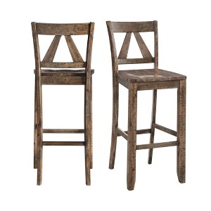 2pc 30" Flynn Barstool Set Walnut - Picket House Furnishings: Rustic Farmhouse Design, Wood Legs - 1 of 4