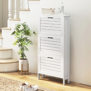 ZHUTA Narrow Shoe Storage Cabinet for Entryway with 3 Flip Drawers, Slim Shoe Rack Organizer with Louvered Doors for 6 Pairs of Shoes, White - 1 of 4