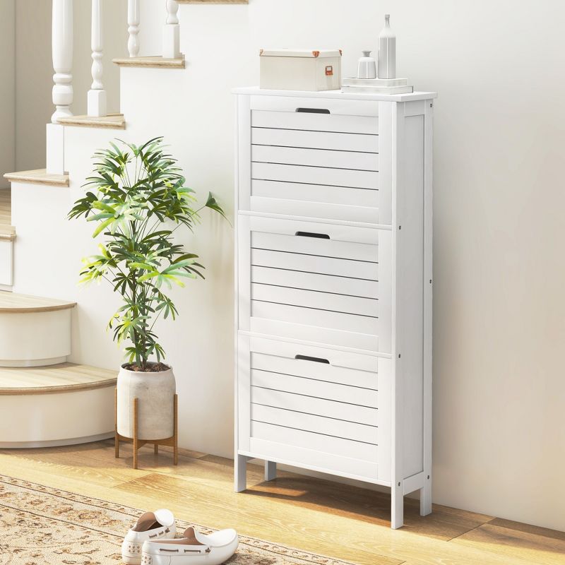 HOMCOM Narrow Shoe Storage Cabinet for Entryway with 3 Flip Drawers, Slim Shoe Rack Organizer with Louvered Doors for 6 Pairs of Shoes, White, 3 of 7