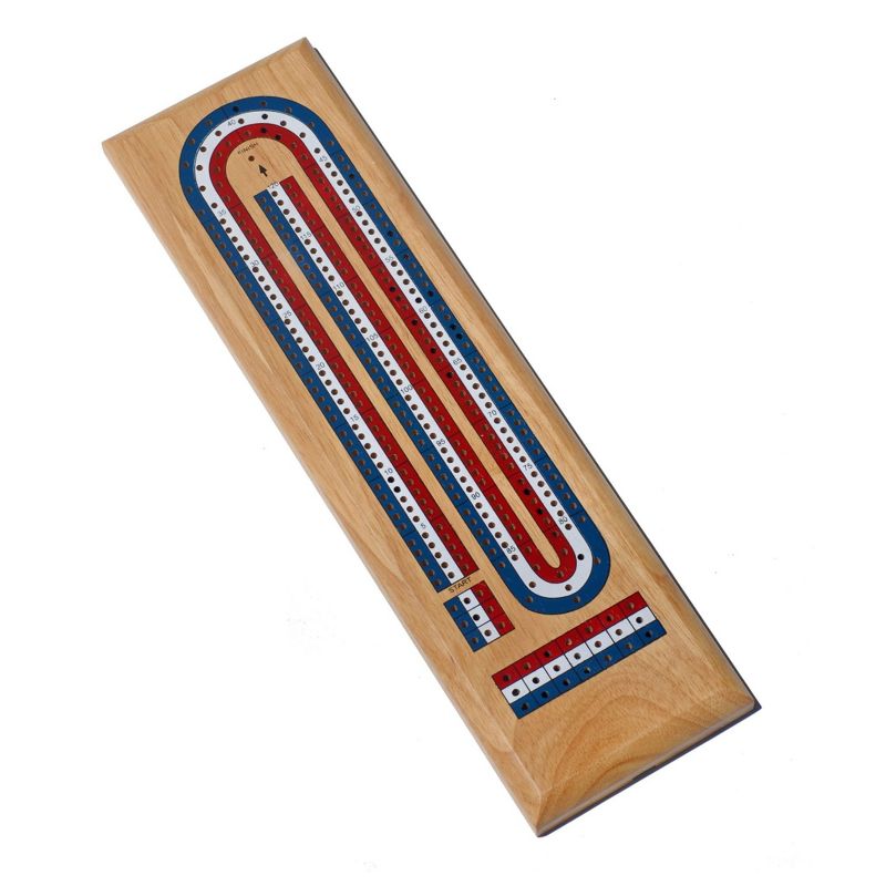 WE Games Classic Cribbage Set - Solid Wood TriColor Continuous 3 Track Board with Metal Pegs, 1 of 7