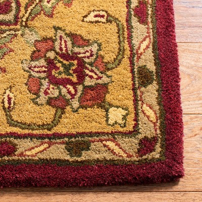 Burgundy and Gold Hand-Tufted Wool Runner Rug