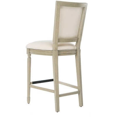 Light Beige Upholstered Carved Wood Bar Stool Set