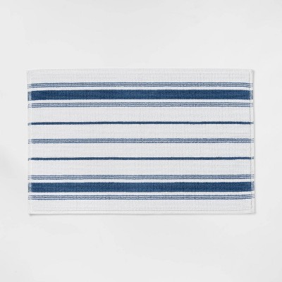21"x30" Performance Cotton Bath Mat Blue Accent Stripe - Threshold™