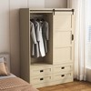 ORRD Tall Bedroom Armoire Wardrobe Closet Clothing Storage Cabinet with Hanging Rod Barn Door Drawers Open Shelves - 2 of 4