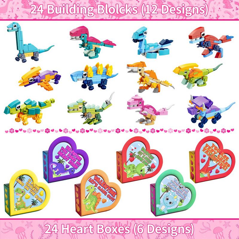 Fun Little Toys 24 PCS Valentine Dinosaur Building Block with Heart Box, 2 of 8