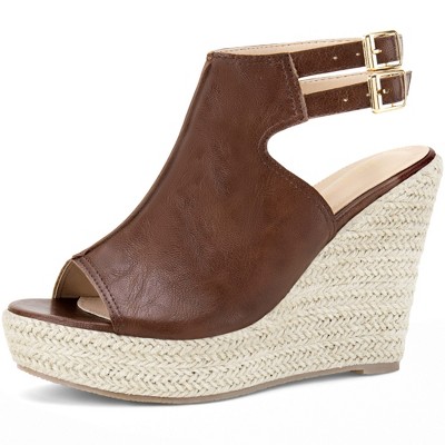 BLISSFUL STEP Women's Peep Toe Double Ankle Strap High Platform Wedges Heel Sandals