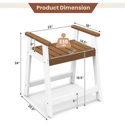 Brown and White Bamboo Spa Shower Bench with Armrests