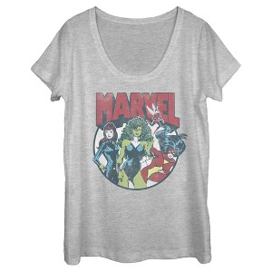 Women's Marvel Women Group Circle Shot Scoop Neck - 1 of 3