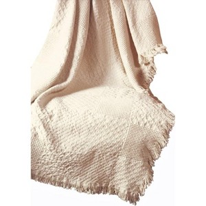 Manual Woodworkers and Weavers Blocks Fringed Natural 2-Layer Throw, 46" x 60" Reversible Cotton Blend Blanket with Neutral Color Block Design - 1 of 3