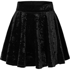 Women's Vintage Velvet Skater Skirt - Stretchy Flared Mini A-Line Skirt Black-series 2 - 1 of 4