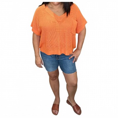 Women's V-Neck Boxy Fit Lightweight Spring Knit Sweater Top - Ces Femme