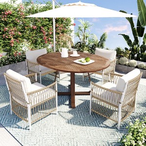 GDFStudio Eden Modern 5 Piece Patio Extendable Wooden and Iron Dining Table Set - 1 of 4