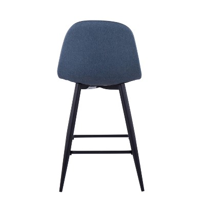 Mid-Century Modern Blue Fabric Counter Stools, Set of 2