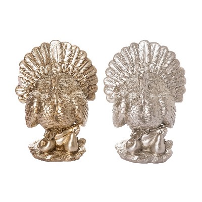 Transpac Resin Champagne Gold Turkey Decor Set of 2 - Fall Decorative Figurines for Thanksgiving Home Decor