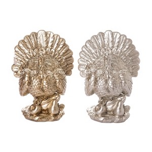 Transpac Resin Champagne Gold Turkey Decor Set of 2 - Fall Decorative Figurines for Thanksgiving Home Decor - 1 of 1
