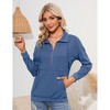 Womens Long Sleeve Zipper  Casual Pullover Tops Drawstring Quarter Zip Hoodie Shirts with Pockets Sweater - 2 of 4