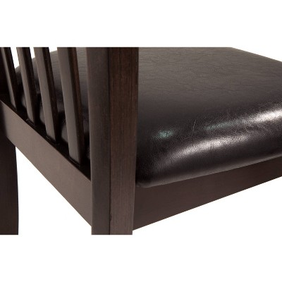 Transitional Dark Brown Leather Upholstered Side Chair with Wood Slat