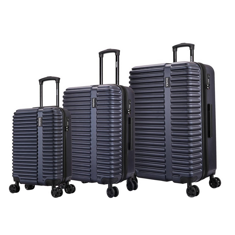 Photos - Luggage InUSA Ally Lightweight Hardside Checked Spinner 3pc  Set - Navy Blu 