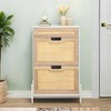Entryway Shoe Cabinet with 2 Flip Drawers, Slim Freestanding Wooden Shoe Organizer with Linen Front Panels, Space-Saving Closed Shoe Rack - 4 of 4