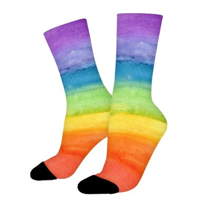 Watercolor Rainbow Stripes Women Printed Crew Socks Funny Funky Socks Soft Polyester Novelty Gifts for Artists Men