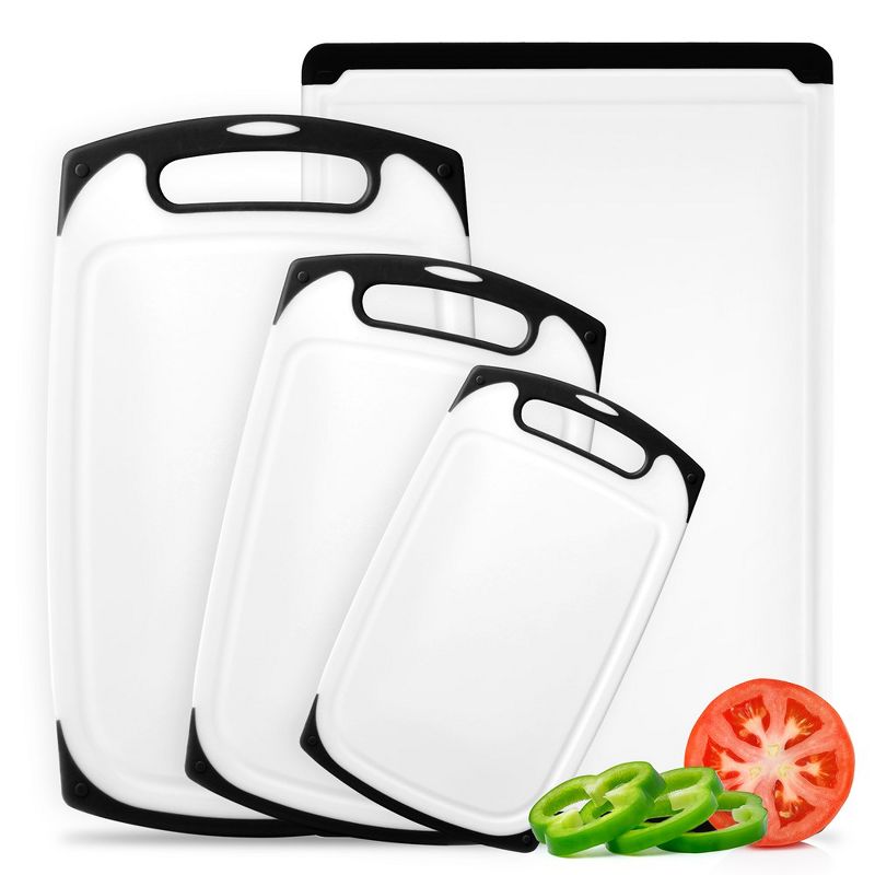Belwares Plastic Cutting board Set of 4, with Non-Slip Feet & Deep Drip Juice Groove, 1 of 5