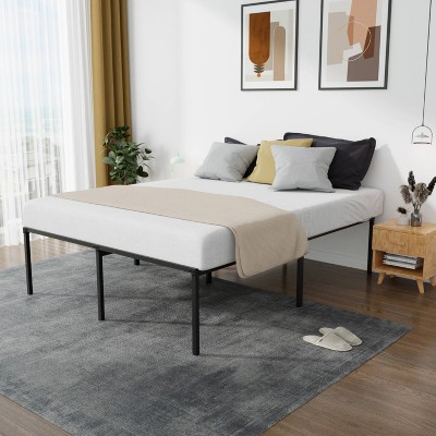 King Black Metal Frame Platform Bed with Steel Slats
