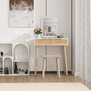 19.7" White & Gold Makeup Vanity Desk Set with LED Mirror - 1 of 4