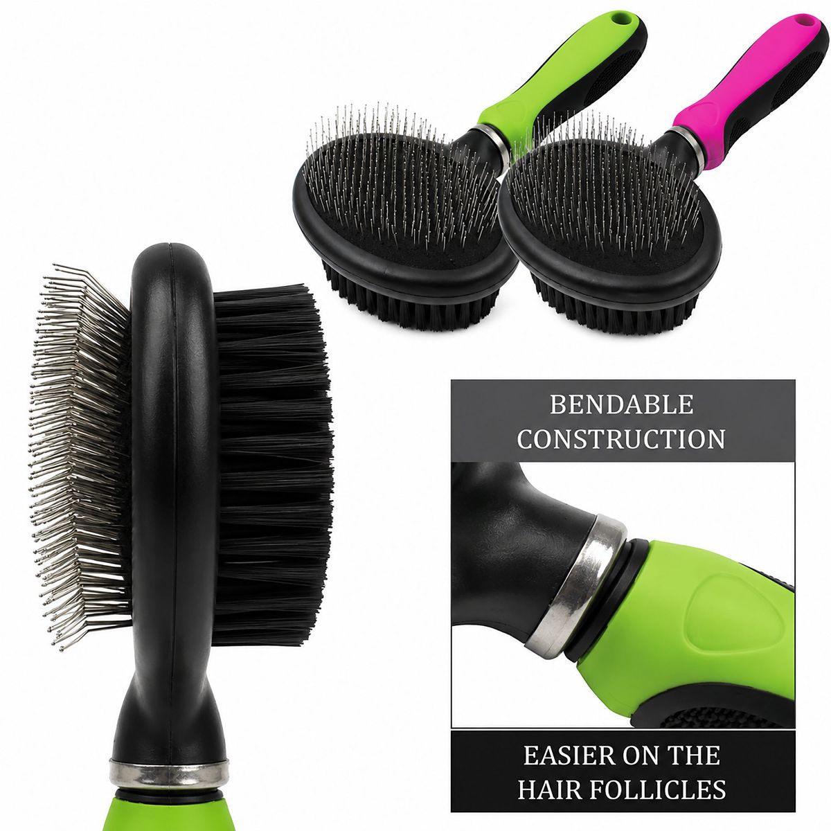 Pet Life Flex Series 2-in-1 Dual-Sided Slicker and Bristle Grooming Pet Brush, Green - thumbnail 4