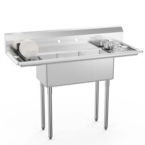 Karl Home 54 x 20 in. 3 Compartment 304 Stainless Steel Sink with 2 Drainboards - 1 of 4