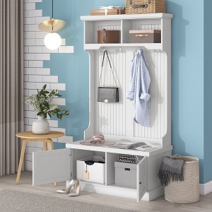 4 in 1 Hall Tree with Bench, Multi-functional Coat Rack with 4 Hooks & Storage Cabinet 4M - ModernLuxe - 1 of 4