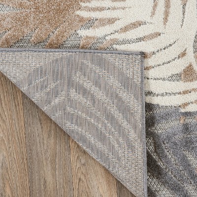 Beige and Gray Synthetic Floral Runner Rug, 2' x 7'