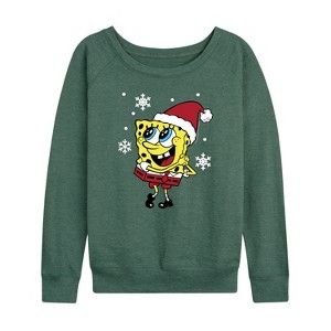 Women's - SpongeBob SquarePants - Dear Santa Lightweight French Terry Wide Neck Long Sleeve Shirt - 1 of 4