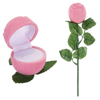 Unique Bargains Rose Shape Romantic Velvet Ring Box Jewelry Storage